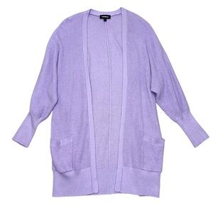 EXPRESS Waffle Knit Sweater Cardigan Lilac Purple Long Duster with Pockets Large